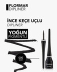 Flormar Dipliner Black Eyeliner - Long-Lasting, Coconut Oil Enriched, Semi-Matte Finish - view 4