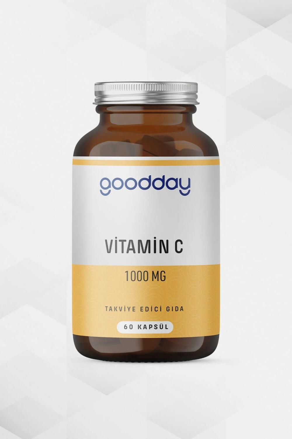 Goodday Vitamin C 1000mg - 60 Capsules - High-Dose Immune Support Supplement for Enhanced Well-being Goodday Vitamin C 1000mg - Immune Support Supplement Vitamin C 1000mg, Vitamin C supplement, Immune support, Vitamin C capsules, High dose Vitamin C, Vitamin C, supplement, immune health, wellness, health supplement, cold and flu, daily vitamin, health-conscious, immune booster, antioxidant, ascorbic acid, health, nutrition, wellbeing, support, capsules, tablets, multivitamins