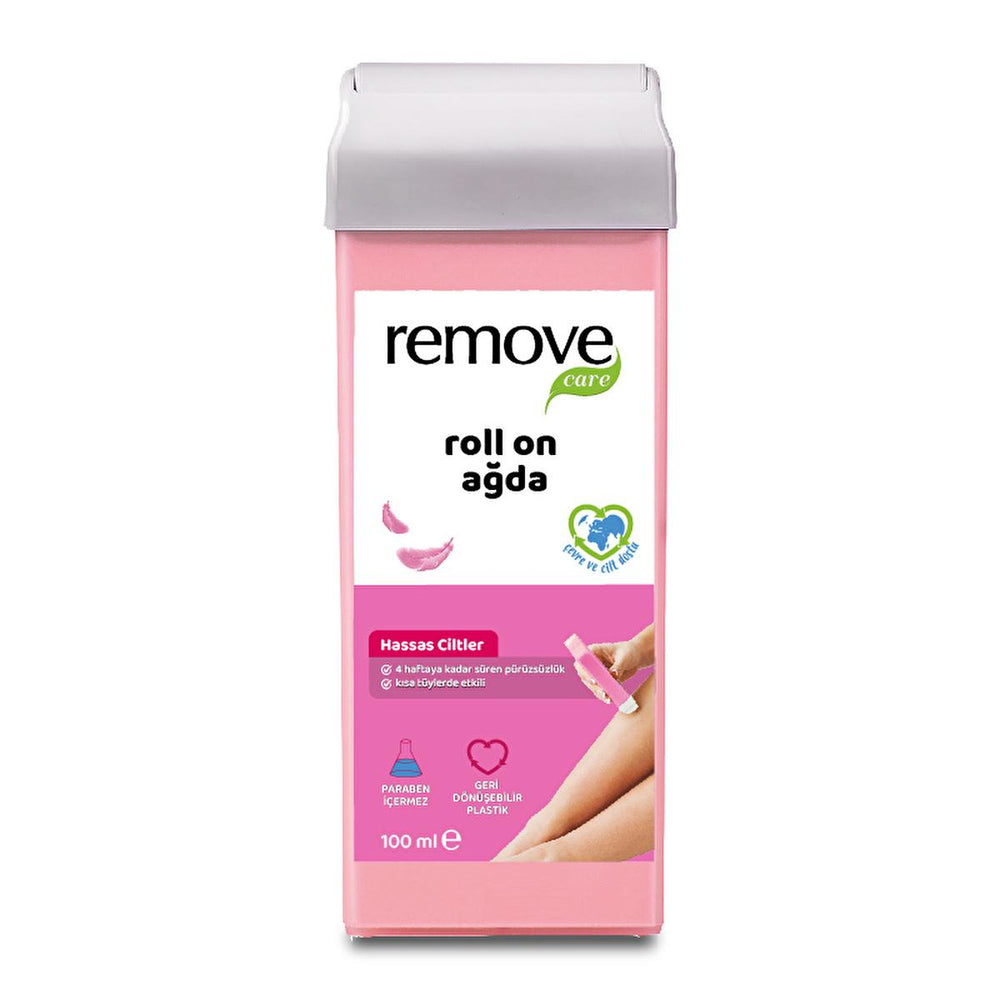 Remove Care Roll-On Wax: Sensitive Skin Formula, Natural Pine Resin, Painless Hair Removal, At-Home Waxing Kit - 100ml Remove Care Roll-On Wax: Sensitive Skin, Painless Hair Removal Roll on wax, Sensitive skin wax, Hair removal wax, Natural wax, Painless wax, At home waxing, Body wax, Roll on ağda, Sir ağda, waxing, hair removal, sensitive skin, natural ingredients, pine resin, paraben-free, mineral oil-free, smooth skin, beauty, personal care, body, legs, arms, at-home beauty, hair removal for women, easy