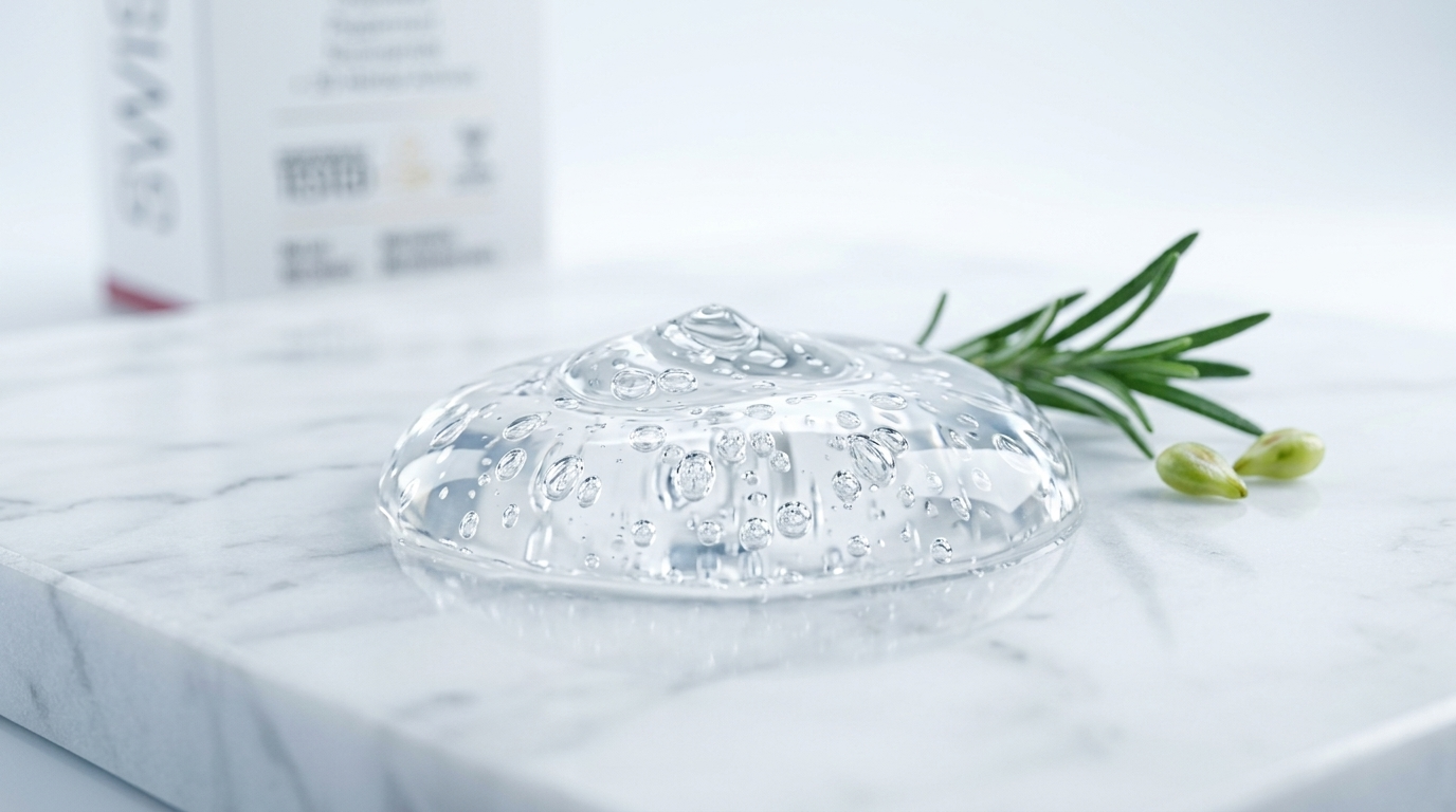 Macro texture shot of clear treatment shampoo gel