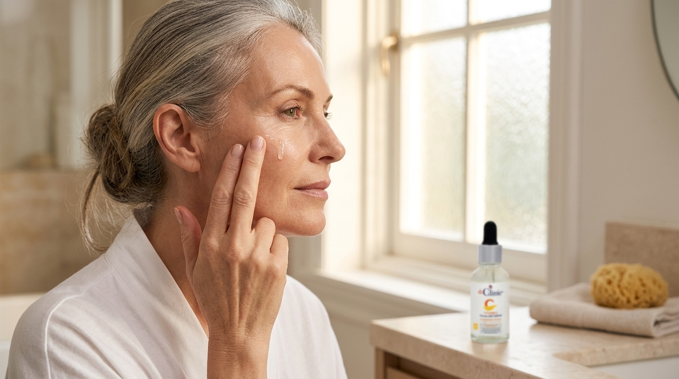 Woman properly applying a topical volume treatment to her facial contours