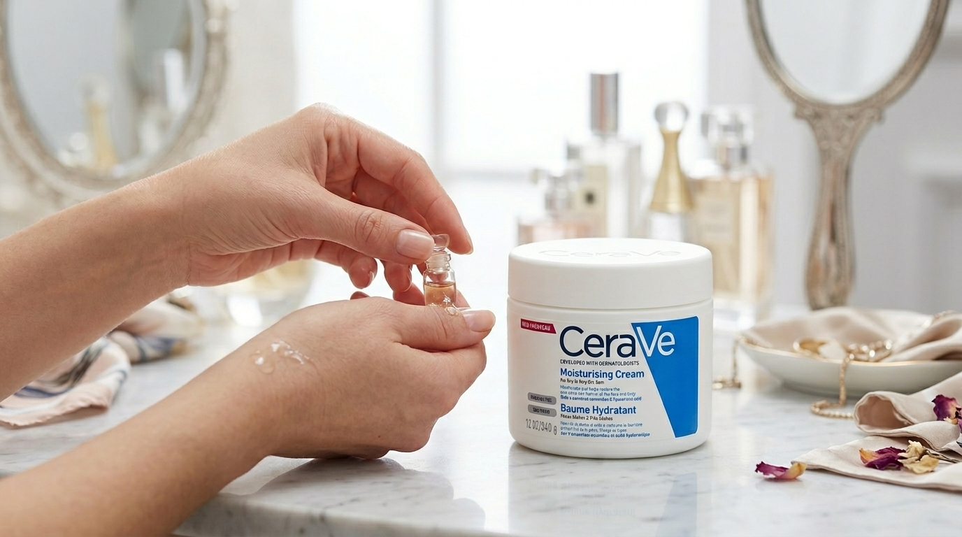 A person testing a small perfume sample on their wrist