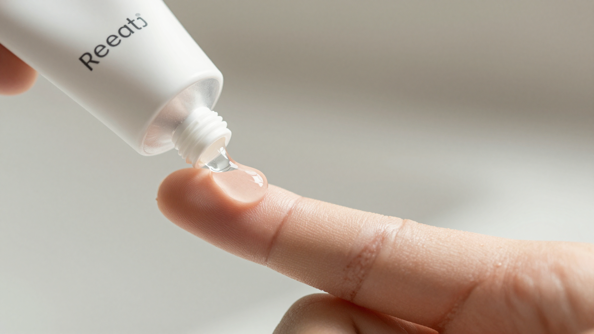 Clear silicone gel on a fingertip being squeezed from a white tube