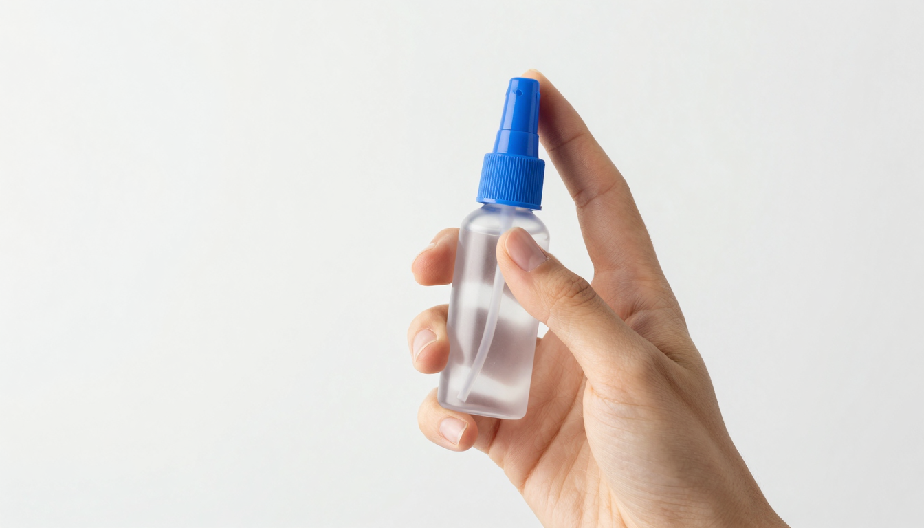 Hand holding a nasal spray bottle