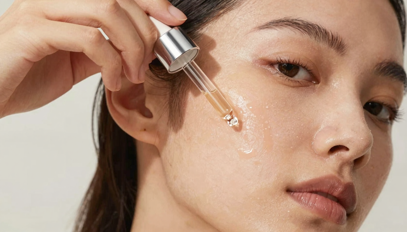 Applying anti-aging serum during morning skincare routine
