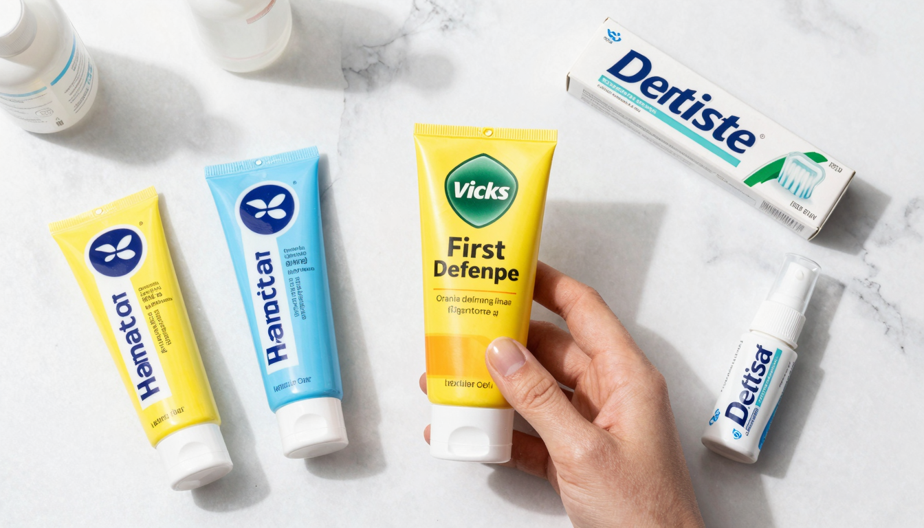 Assorted Turkish pharmacy skincare products including creams and ointments arranged on a bathroom counter