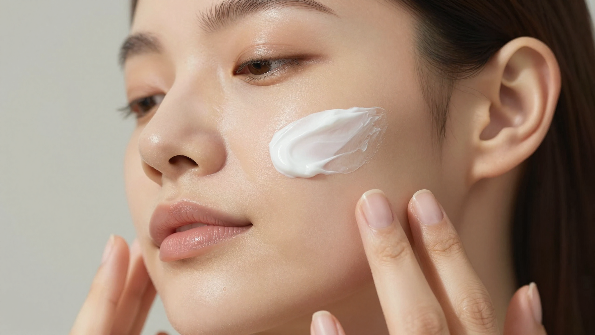 Gentle application of soothing cream on sensitive skin