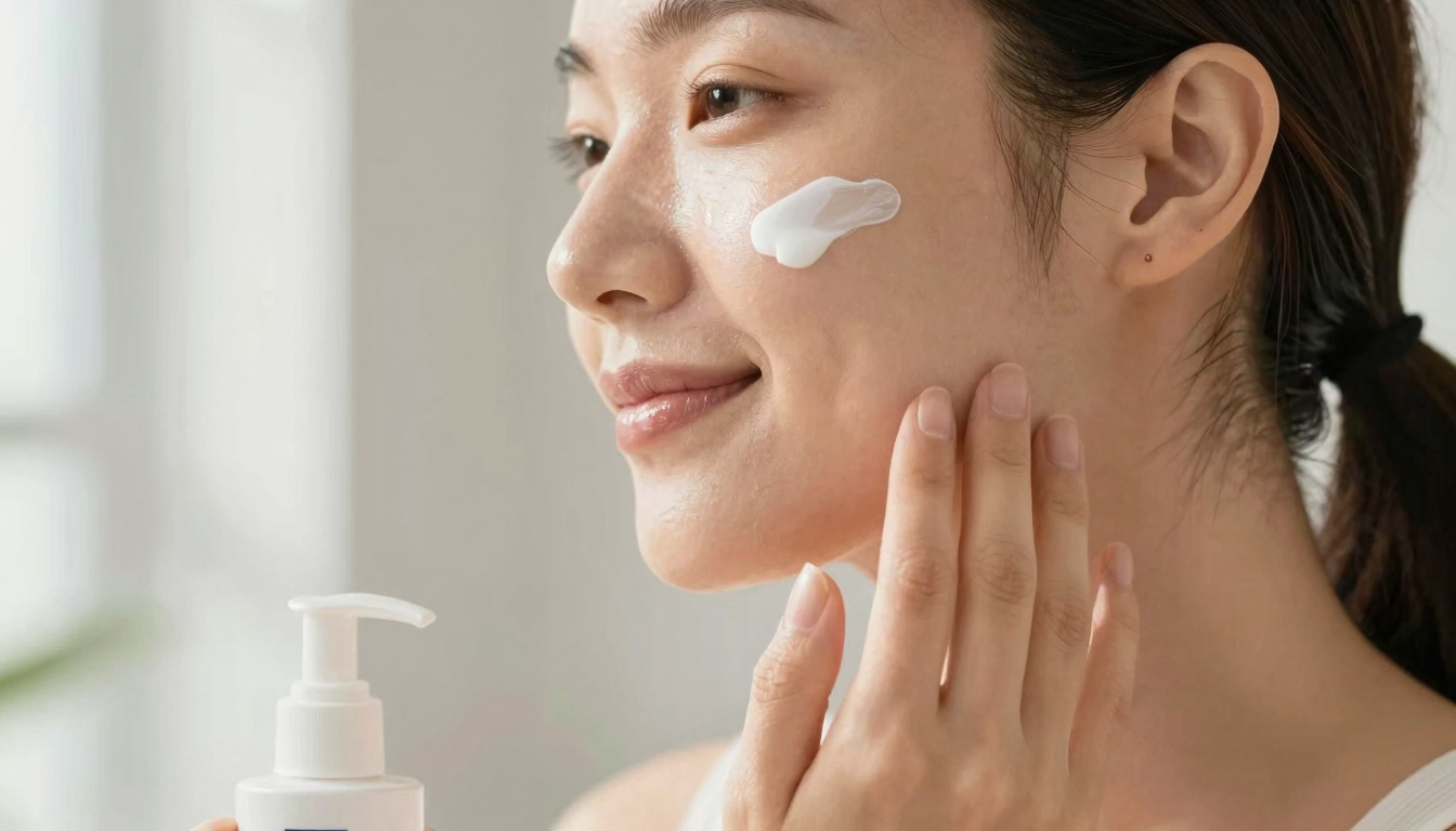 Applying sunscreen to face
