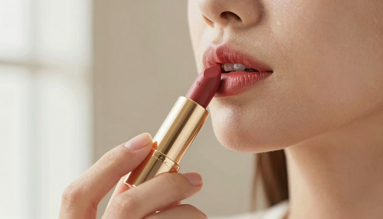 Applying Valentino lipstick on sensitive lips