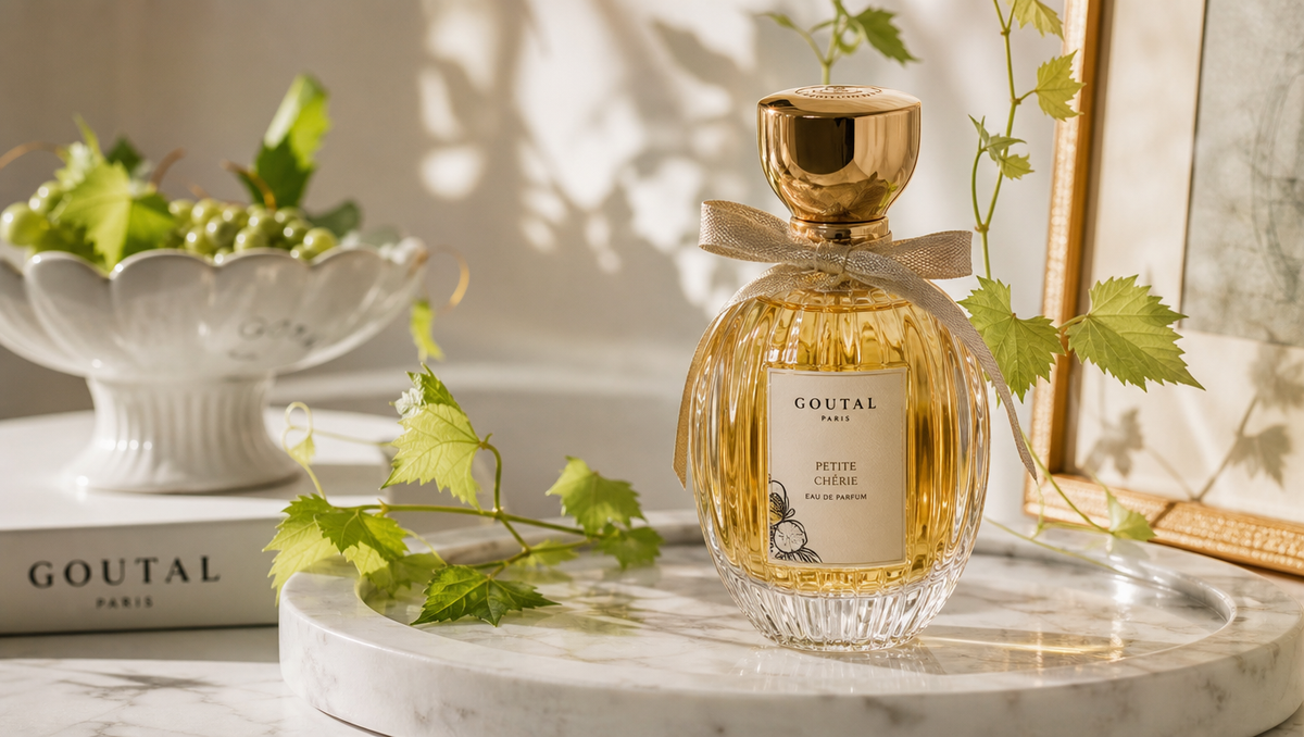 Luxury perfume bottle with natural vine leaves
