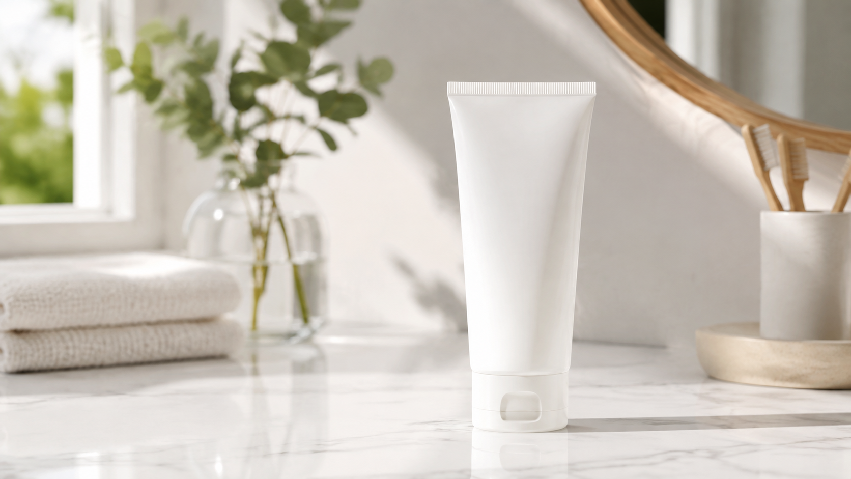 SiliStar Gel tube on a white bathroom counter in morning light