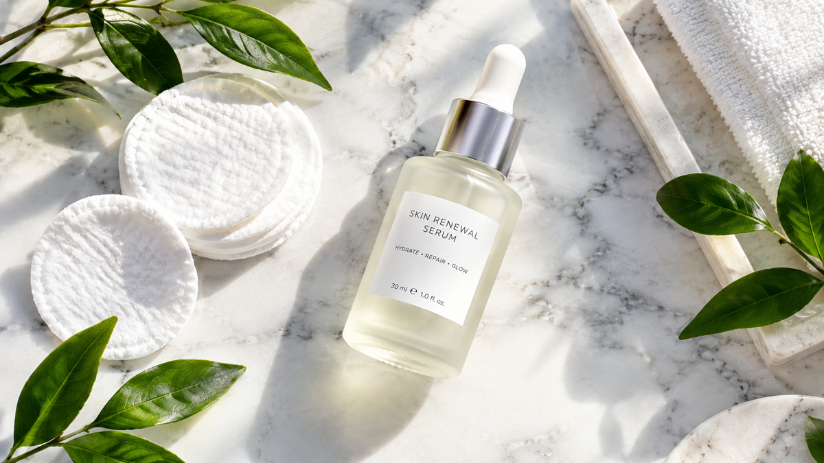 Skincare routine featuring skin tightening serum application