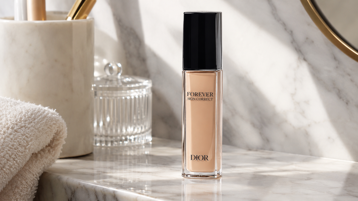 Concealer tube on a marble shelf
