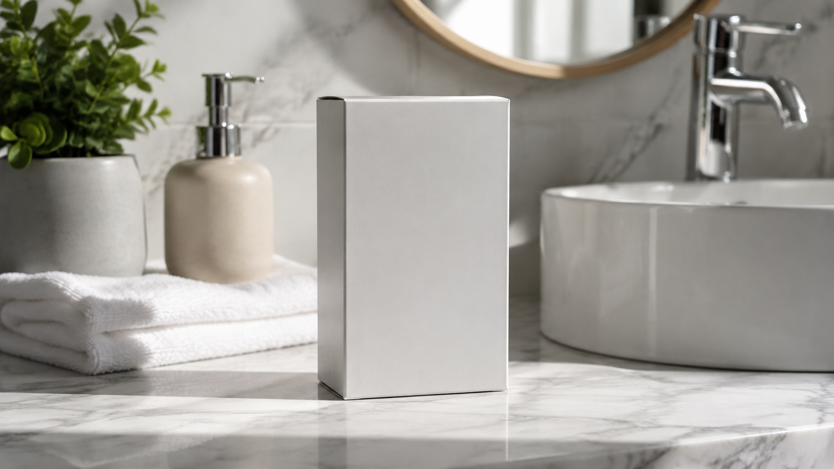 Regenesis Max hair growth supplement box on a marble bathroom counter