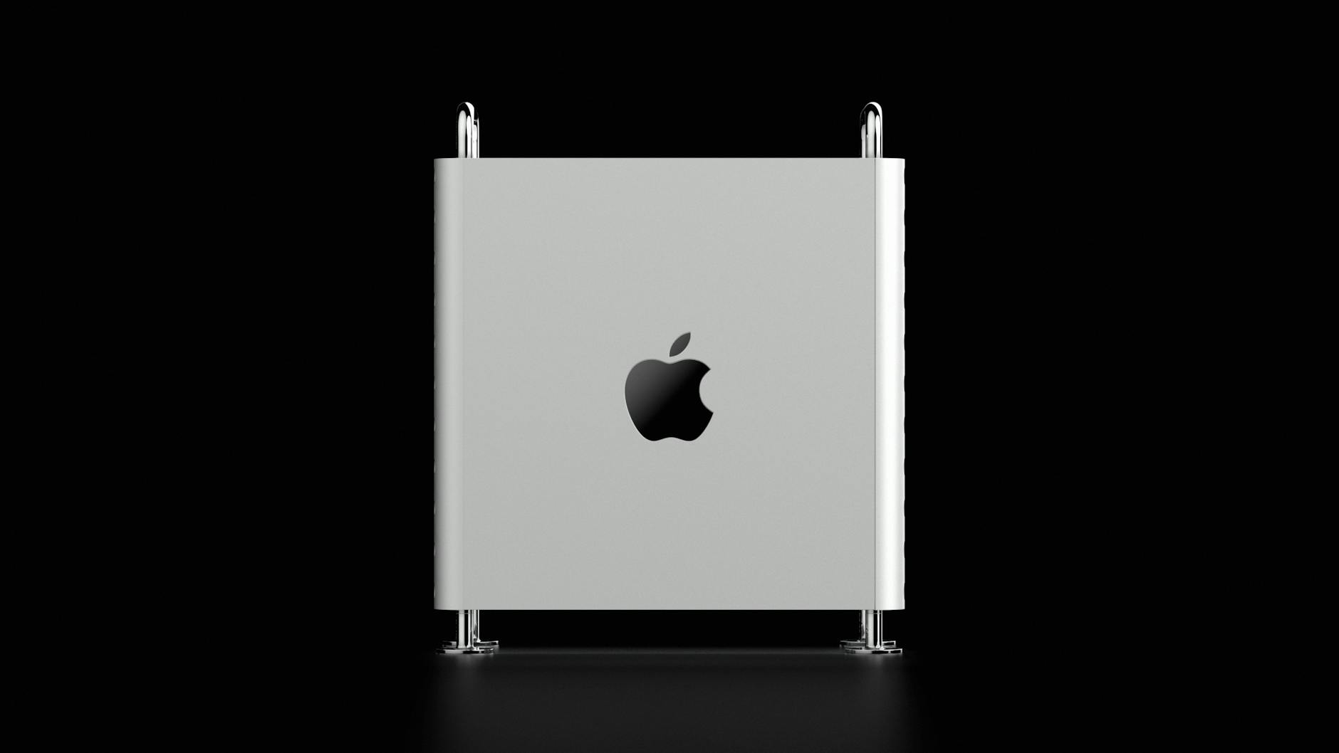 Sleek Apple Mac Pro with iconic minimalist design against a dark background.