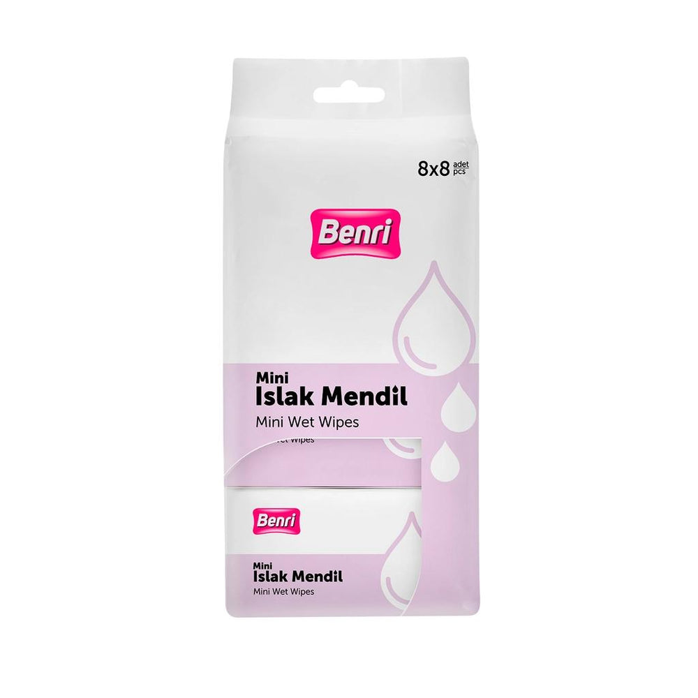 Benri Mini Wet Wipes Multi-Pack for Travel 8 x 8 Count