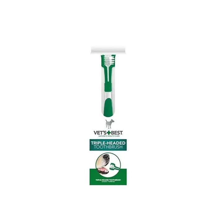 Vet's Best Triple-Headed Dog Toothbrush for Plaque Removal 17.5cm