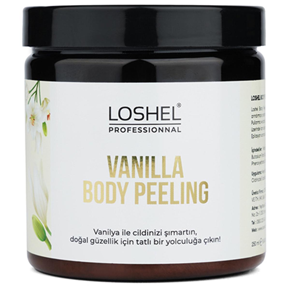 loshel body peeling vanilla 250ml packaging, loshel body peeling vanilla texture on skin Loshel Body Peeling with Vanilla - Gentle Exfoliating Scrub for Women | 250 ml Loshel Body Peeling with Vanilla - Exfoliating Scrub 250ml loshel, body-peeling, vanilla, exfoliating-scrub, skin-care, women, moisturizing, cellulite-treatment, post-epilation, ai-generated