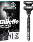 Gillette Mach3 Charcoal Razor Shaving Kit for Men - 3 Steel Blades, Microfine Protectors, Smooth Shave - Hygiene Products