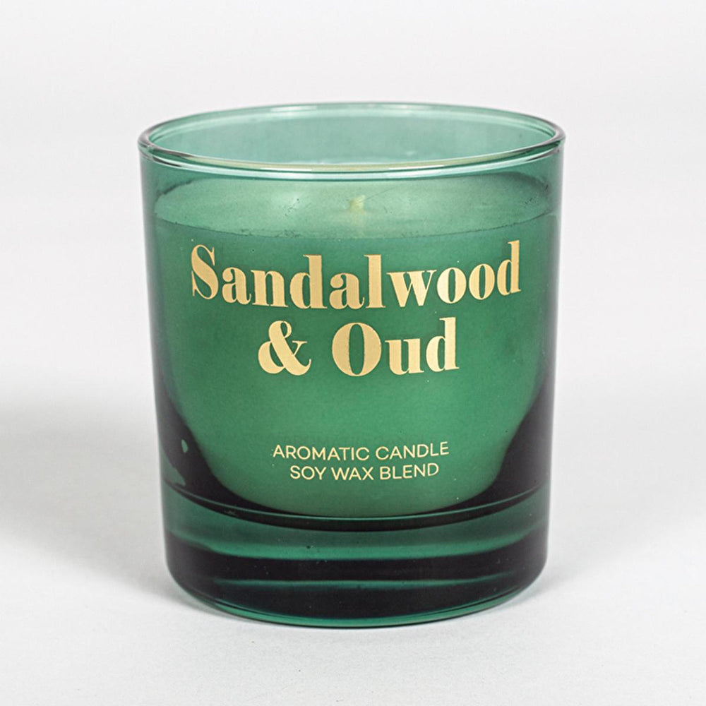 Rakle Sandalwood & Oud Scented Candle - Luxurious Ambiance, 24hr Burn Time - Candle