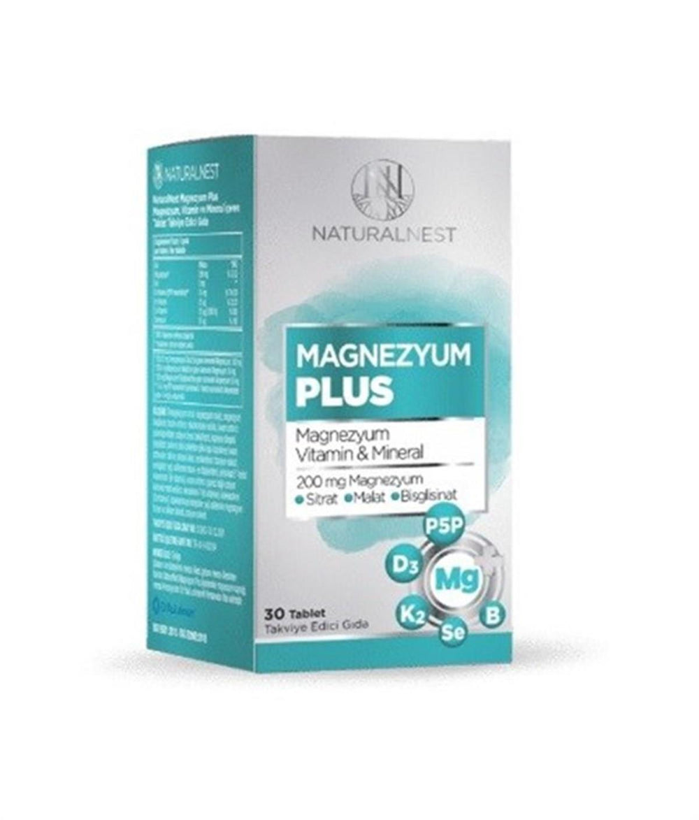 Naturalnest Magnezyum Plus - Magnesium, Vitamin D3 & B6 Supplement for Adults - 30 Tablets - Vitamin & Supplement