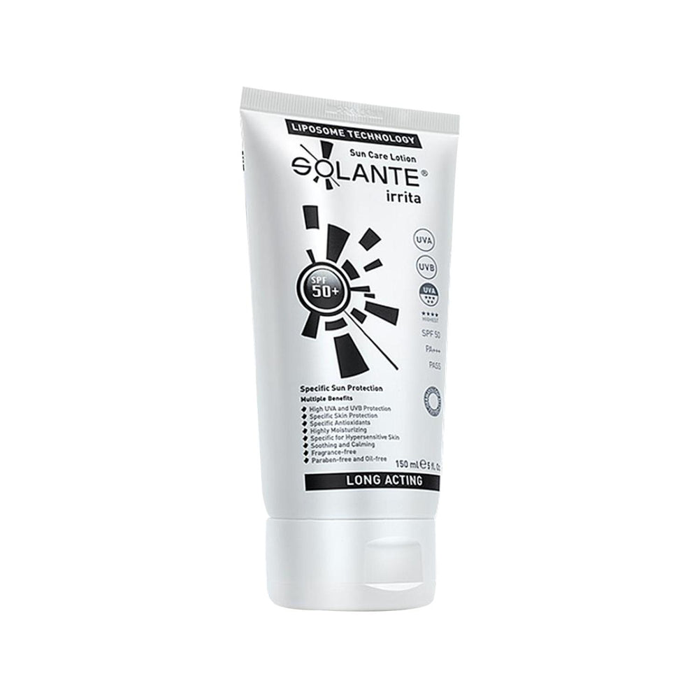 Solante Irrita SPF 50+ Sunscreen Lotion: Ultimate UVA/UVB Protection for Sensitive Skin | Prevents Sunburn, Aging, & Skin Cancer Solante SPF 50+ Sunscreen: Sensitive Skin UV Protection sunscreen, sunscreen lotion, SPF 50 sunscreen, sun protection, sensitive skin sunscreen, broad spectrum sunscreen, UV protection lotion, Solante sunscreen, UVA protection, UVB protection, sunburn prevention, skin cancer prevention, anti-aging sunscreen, lotion, Irrita, sensitive skin care, travel sunscreen, daily sunscreen