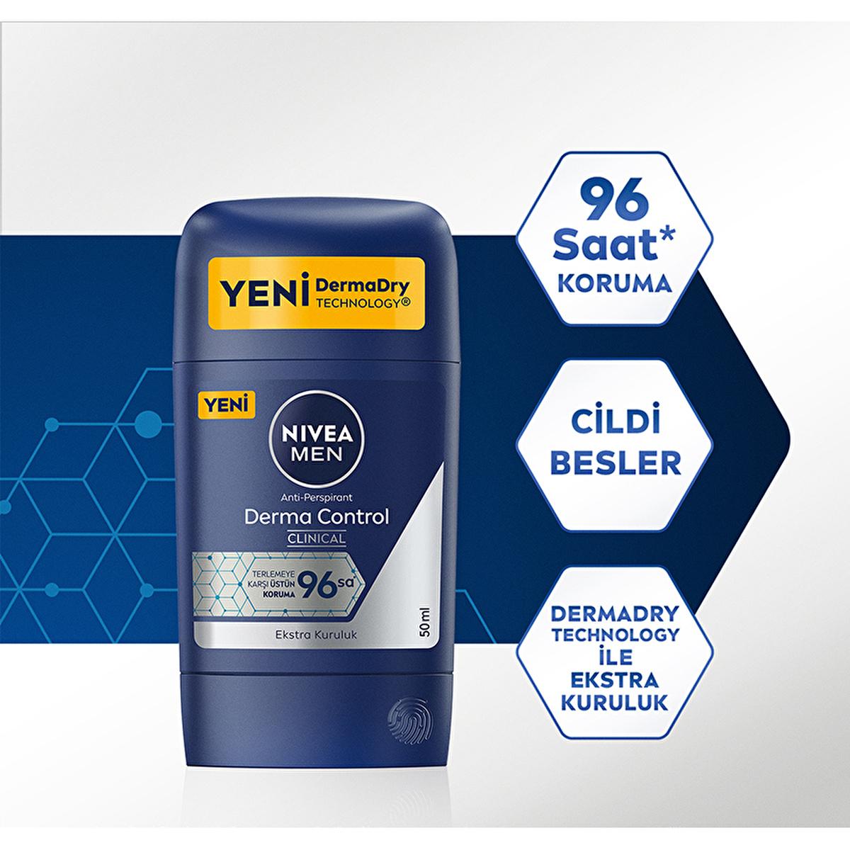 Nivea Derma Control Clinical Men&#39;s Deodorant Stick - Long Lasting Sweat Protection, Anti-Perspirant, 1.69 fl oz Nivea Men&#39;s Deodorant Stick - 96hr Sweat Protection Nivea Deodorant Stick, Men&#39;s Deodorant, Anti-perspirant Deodorant, Long-lasting Sweat Protection, Derma Control Deodorant, Men&#39;s Grooming, Personal Care, Hygiene Products, Sweat Protection, Odor Control, Vitamin C, Dermatologically Tested, Gentle Deodorant