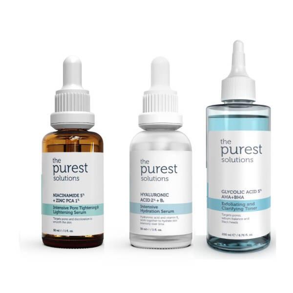 The Purest Solutions Skincare Set - Pore Tightening, Hydrating Serum & Exfoliating Toner for Uneven Skin Tone - Face Serum