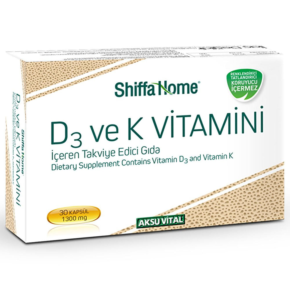 Shiffa Home Vitamin D3 & K2 Dietary Supplement for Bone Health - 30 Softgel Capsules - Vitamin & Supplement
