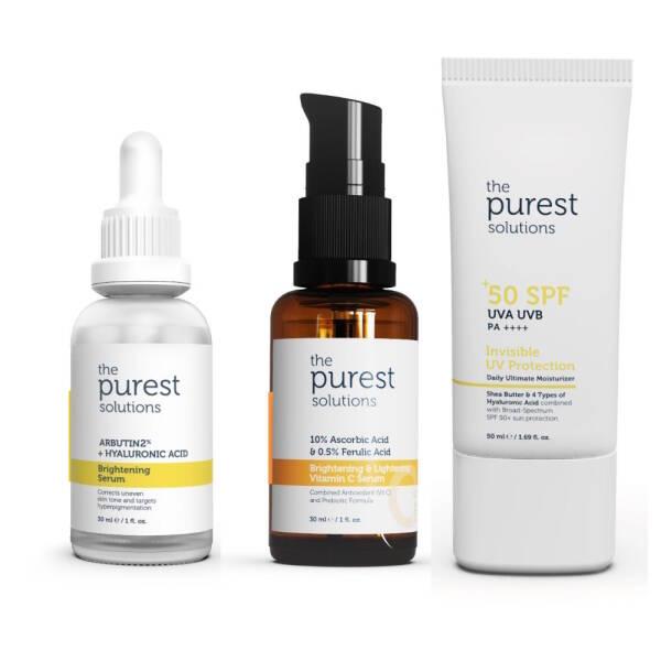 The Purest Solutions Skincare Set - Brightening, Moisturizing, SPF50+ UV Protection - Face Serum