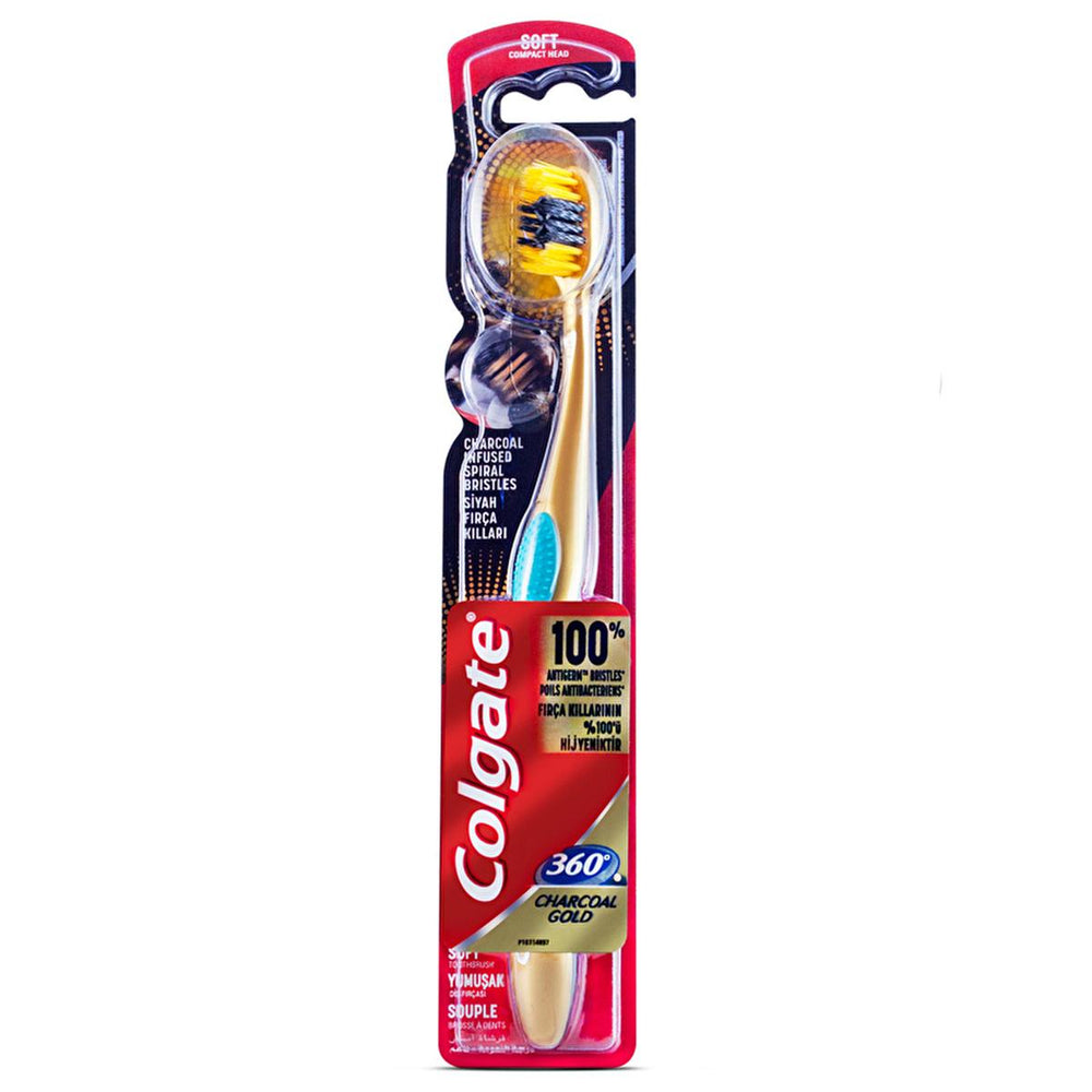 Colgate 360 Gold Manual Toothbrush - Effective Oral Hygiene with Antimicrobial Bristles - Toothpaste