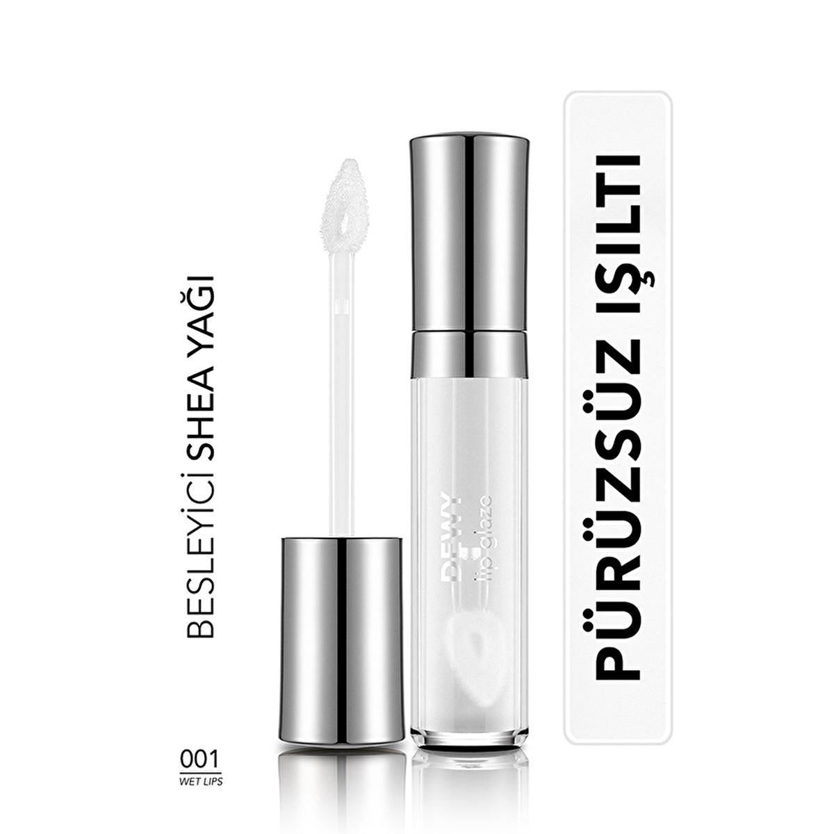Flormar Dewy Lip Glaze: Hydrating, Non-Sticky Lip Gloss with Shea Butter for Lasting Shine & Smooth Lips - Wet Lips 001 Flormar Dewy Lip Gloss: Hydrating, Non-Sticky & Shiny Lips lip gloss, shea butter lip gloss, non-sticky lip gloss, dewy lip glaze, hydrating lip gloss, Flormar lip gloss, metallic lip gloss, pearlescent lip gloss, lip care, moisturizing lip gloss, shiny lips, smooth lips, non-sticky formula, colorful lip gloss, women's makeup, beauty, cosmetics, lip makeup, everyday makeup, special occasio