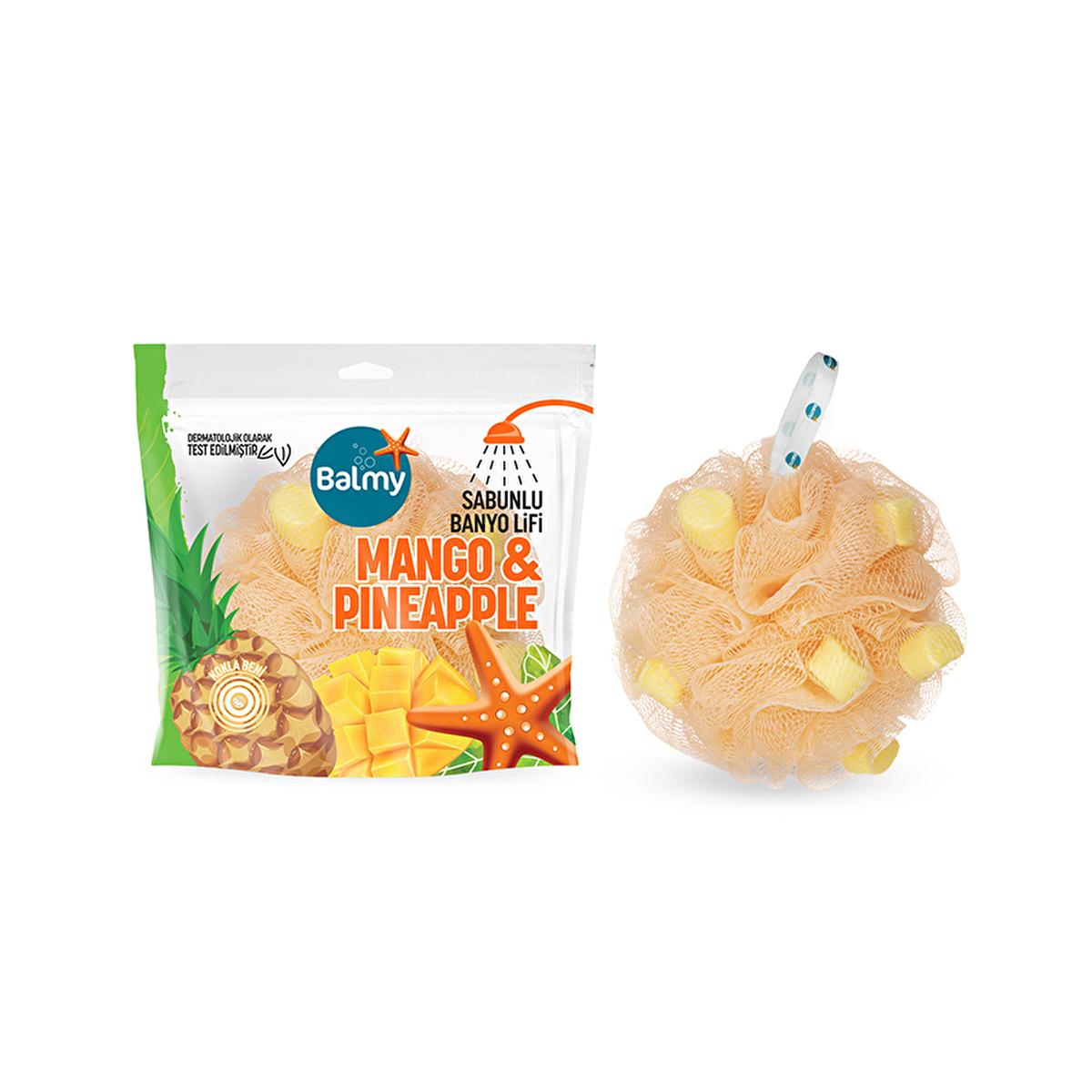 Balmy Soap-Infused Bath Pouf with Mango & Pineapple Fragrance - Dermatologically Tested & Health Ministry-Approved Balmy Soap-Infused Bath Pouf - Mango & Pineapple Fragrance Soap-Infused Bath Pouf, Mango & Pineapple Fragrance, Dermatologically Tested Bath Products, Health Ministry-Approved Cosmetics, Exfoliating Bath Accessories, Convenient Cleansing, Sensitive Skin Care, Bathing Essentials, Luxury Bath Products, Spa-like Experience, Travel Bath Accessories