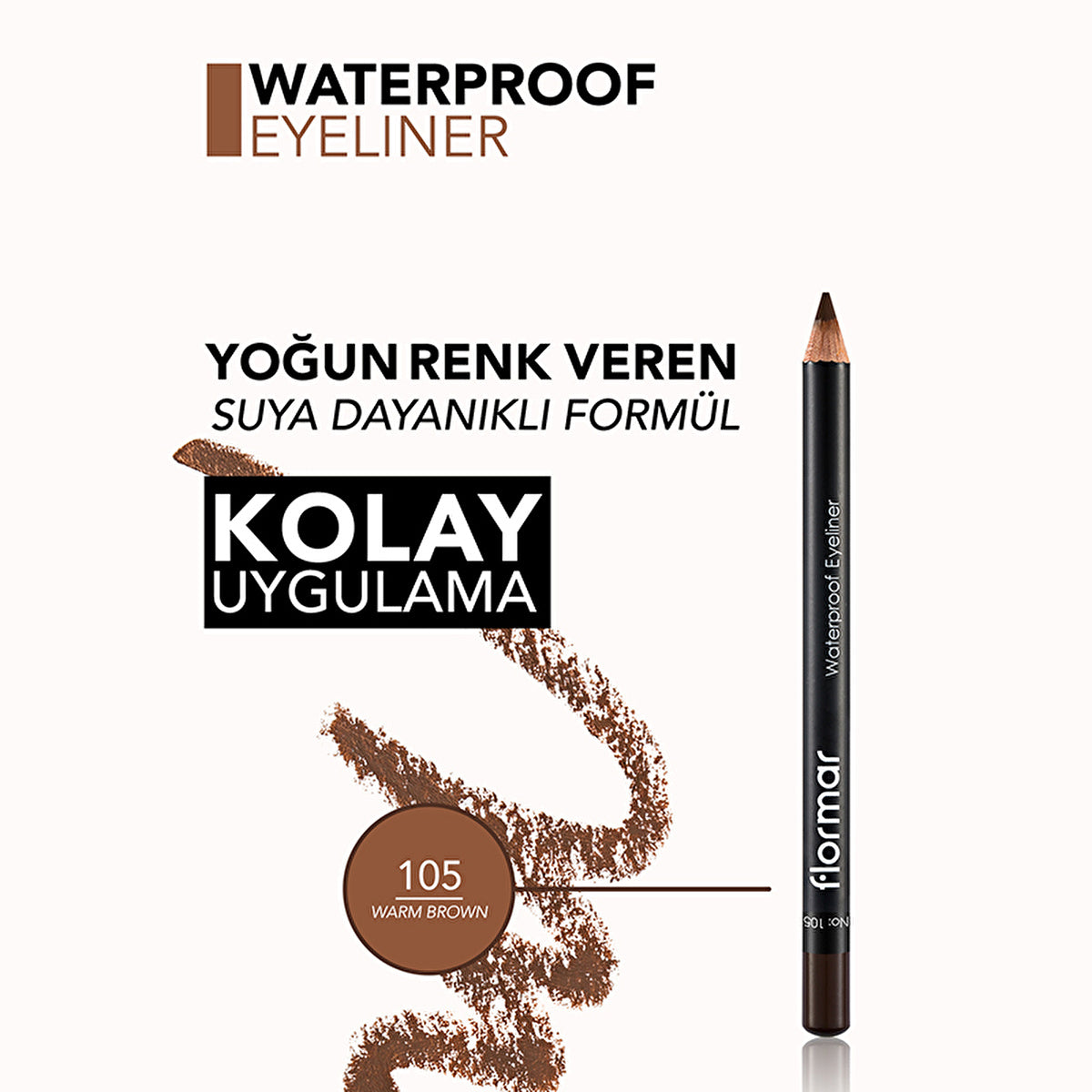 Flormar Waterproof Intense Pigment Matte Eyeliner 105 Warm Brown | 0.04 oz