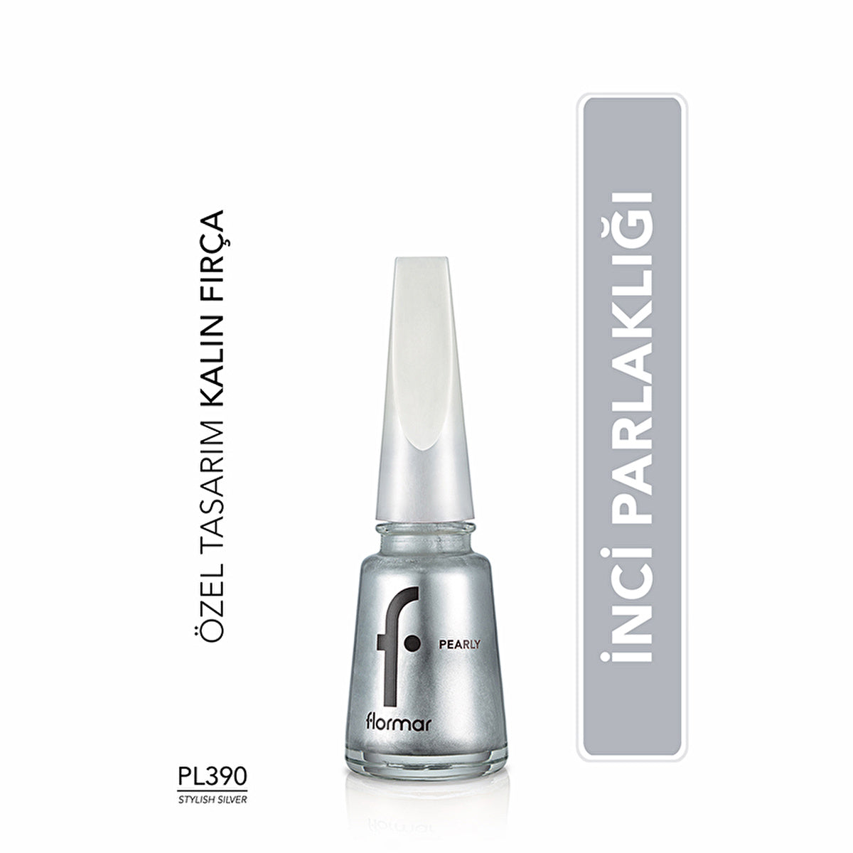 Flormar Pearly Intensive Pigmented Nail Polish PL390 Stylish Silver - 0.5 fl oz | High Shine - Image #4