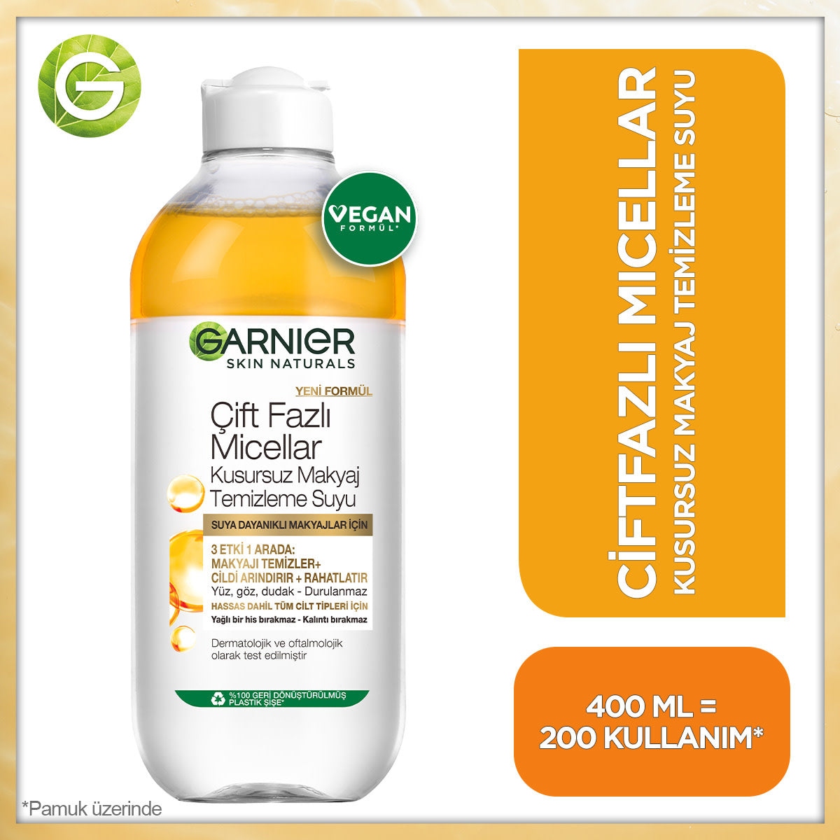 Garnier Double Phase Micellar Makeup Remover 400ml - Waterproof Formula | Gentle Cleansing - Image #2