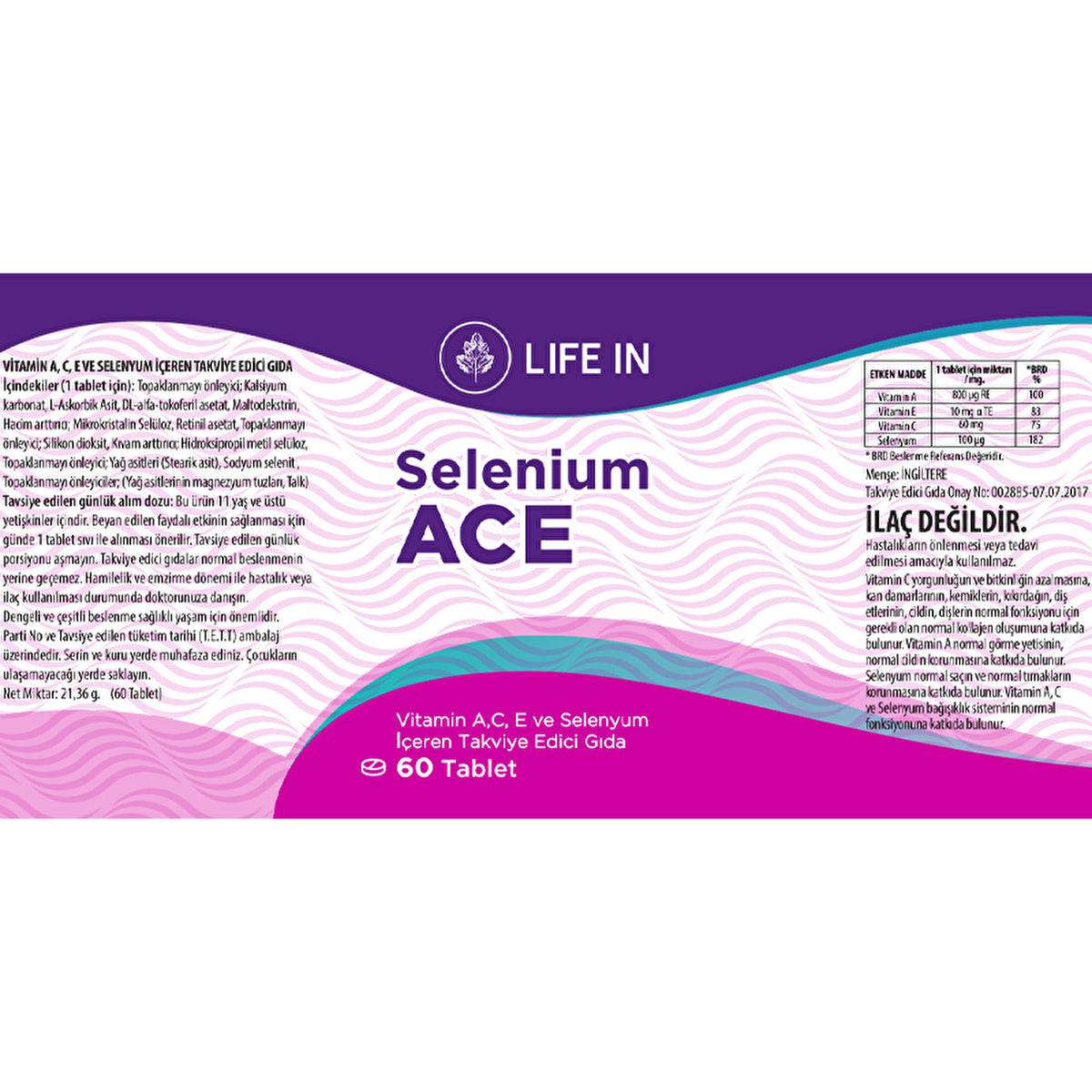 Life In Selenium Ace Tablet - Adult Supplement | 30 Tablets - Image 