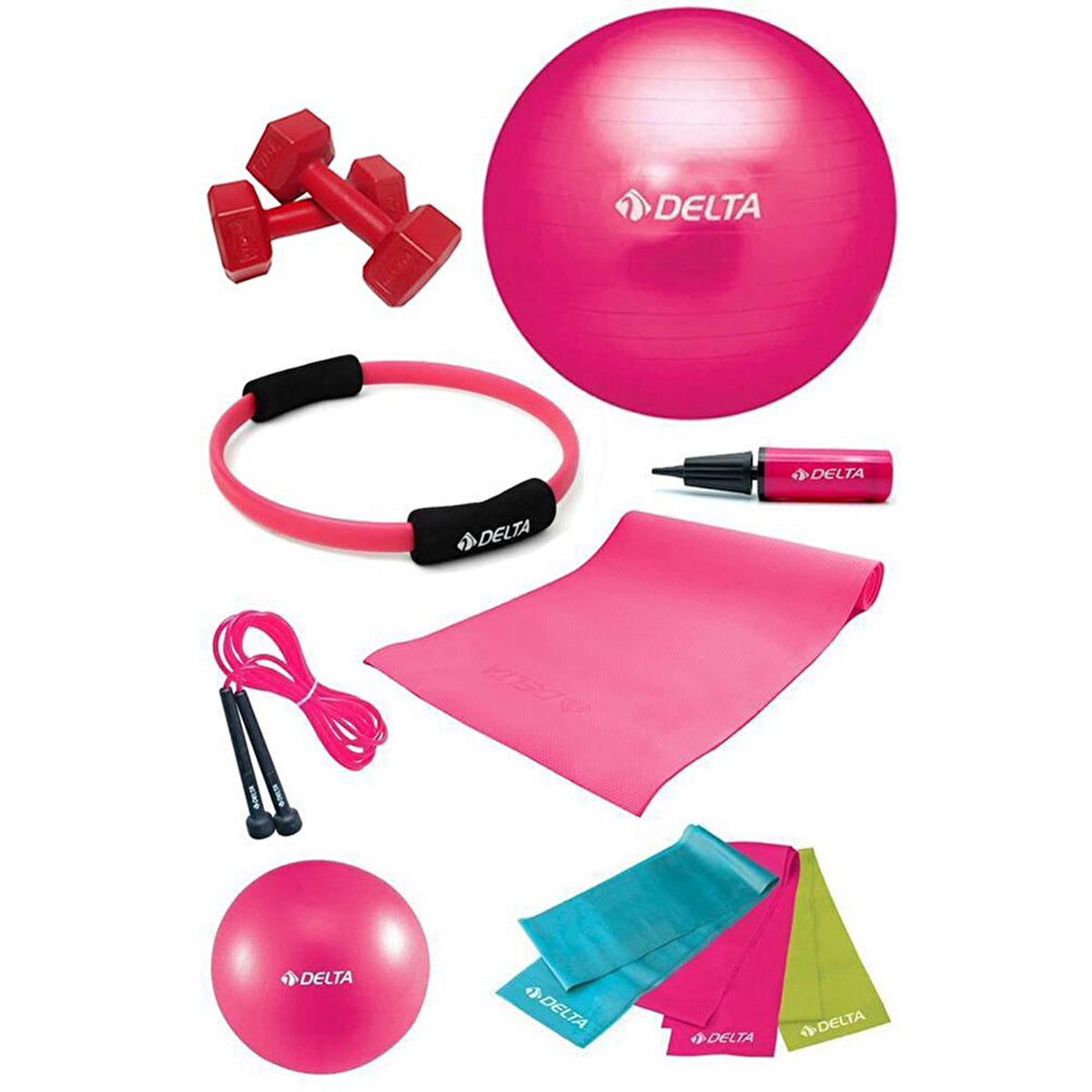 Delta 4mm Padded PFS Pilates Set - Fuchsia - Full Set with Accessories - Image #1