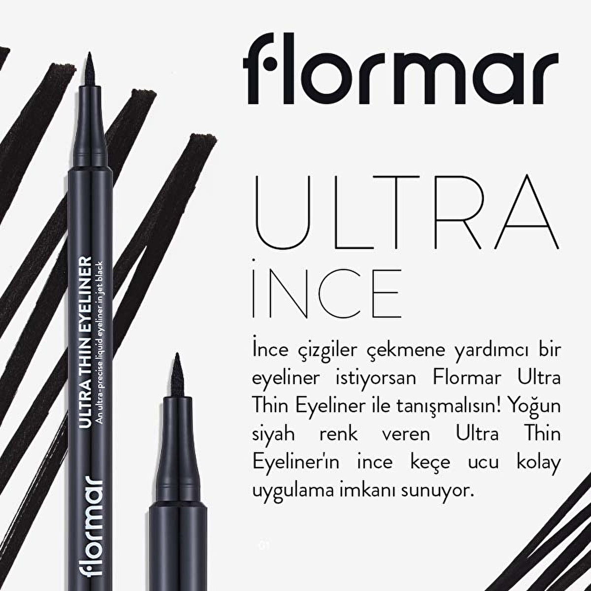 Flormar Ultra Thin Matte Eyeliner 001 Black - Precision Tip | Long Lasting