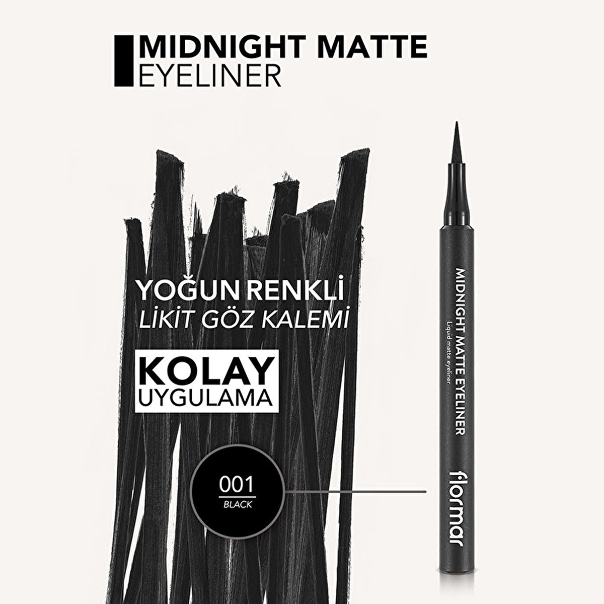 Flormar Midnight Matte Eyeliner Black 001 - High Pigment Formula | Smooth Finish