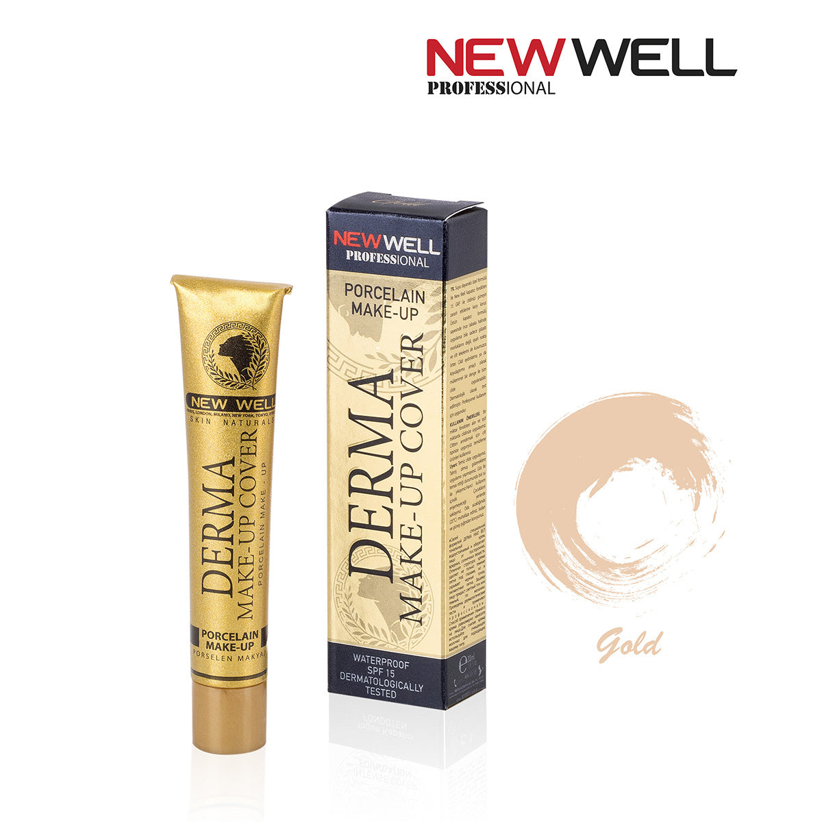 New Well Derma Cover Foundation 01 Gold - High Coverage | SPF 15