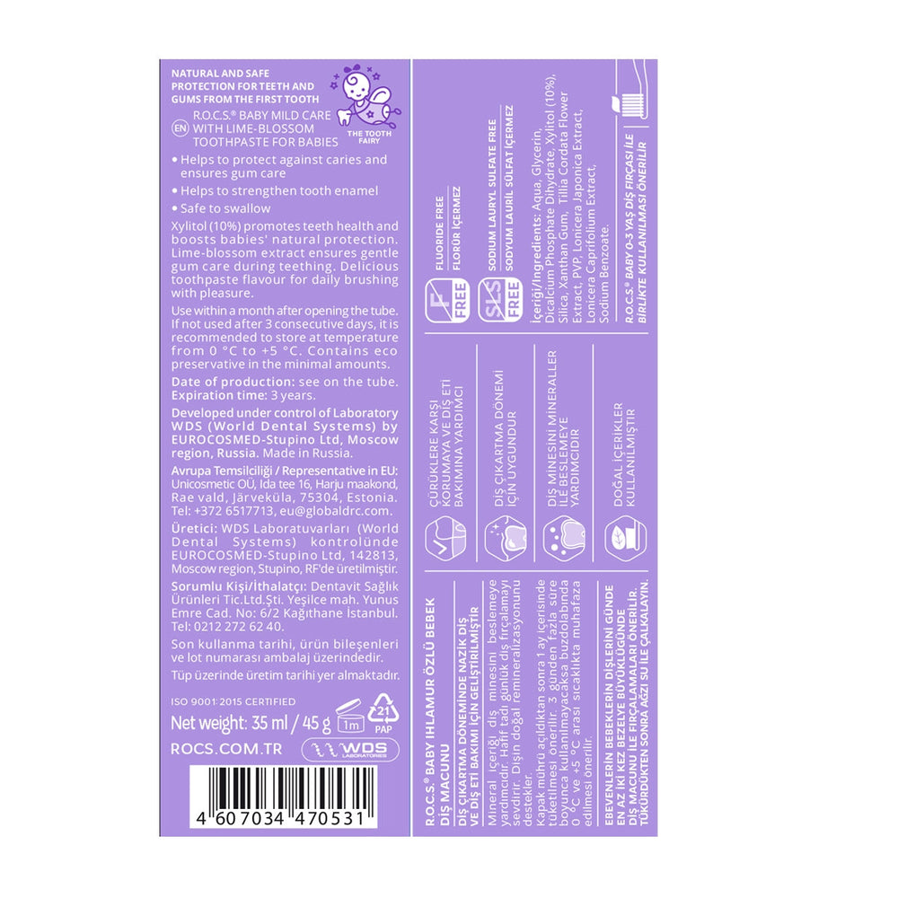 Rocs Baby Fluoride-Free Toothpaste for 0-3 Years 35 ml