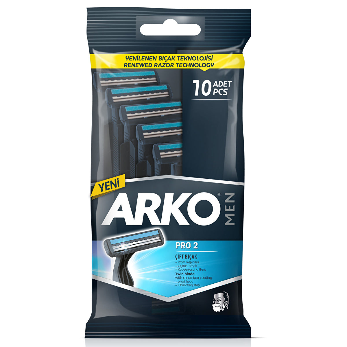 Arko Men Pro 2 Double Blade Razors - 10 Pack | Smooth Shaving - Image #1