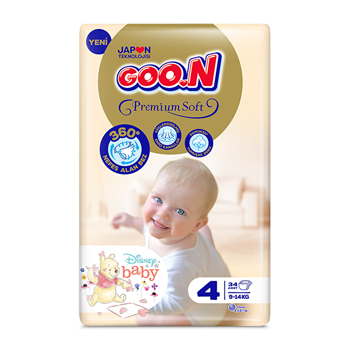 GOO.N Premium Soft Baby Diapers Size 4 - 34 Count | Ultra Soft