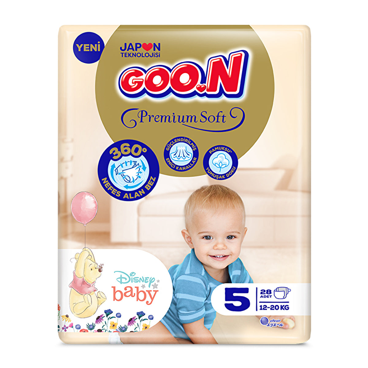 GOO.N Premium Soft Baby Diapers Size 5 - 28 Count | Super Soft