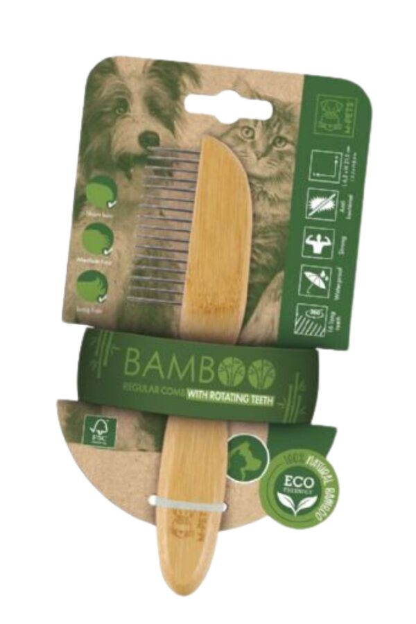 M-Pets Bamboo Grooming Comb with 16 Stainless Steel Teeth 21.5cm