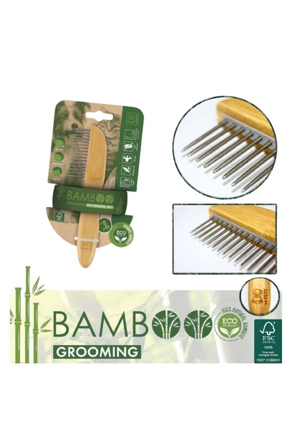 M-Pets Bamboo Grooming Comb with 16 Stainless Steel Teeth 21.5cm
