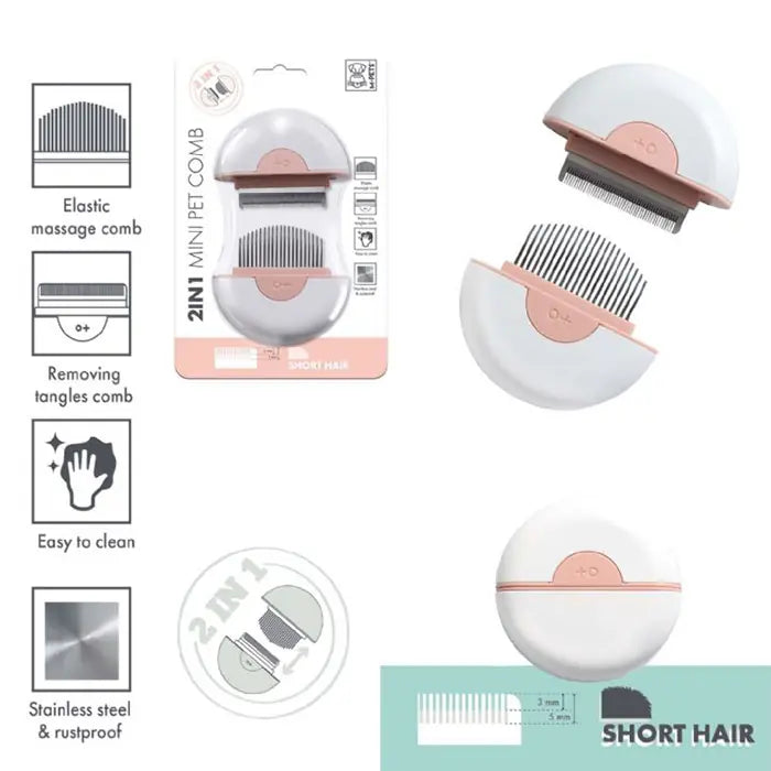 M-Pets 2-in-1 Short Hair Massage and Shedding Brush Pink