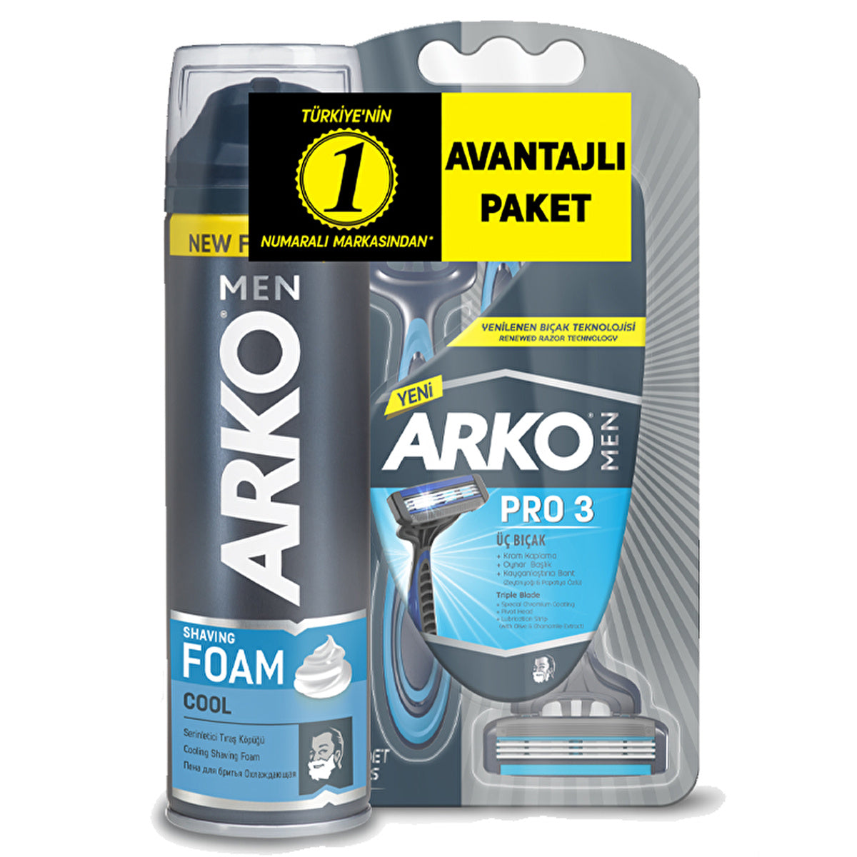 Arko Men Pro3 T3 Shaving Razor & Cool Shaving Cream 200ml - Image #1