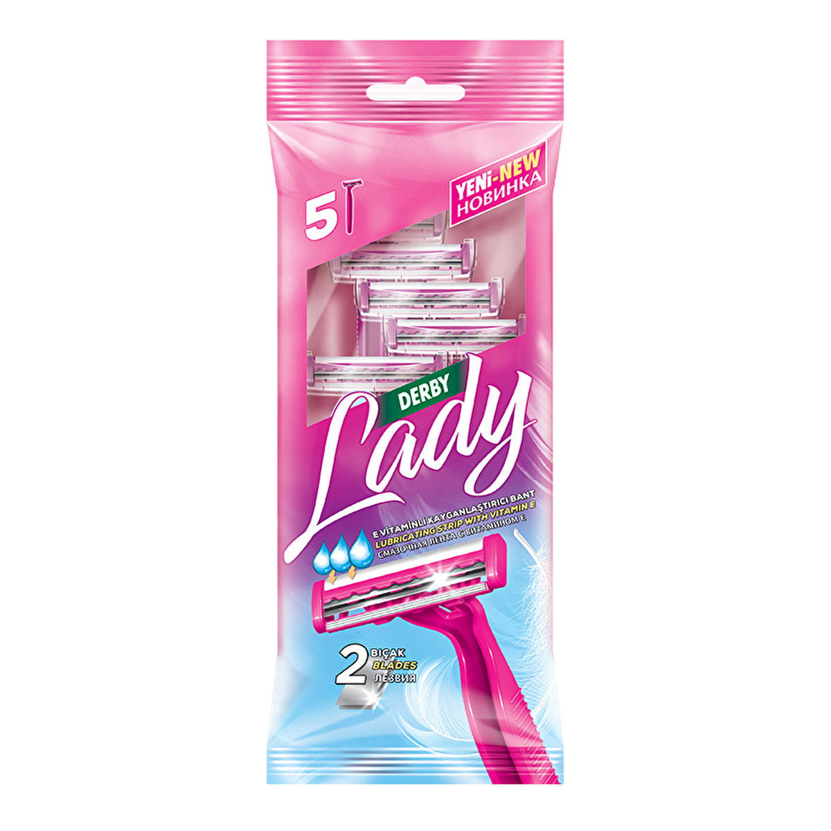 Derby Lady 2 Blade Women's Razor 5 Pack - Smooth Shaving Experience - Image #1